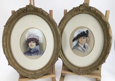 Lot 219 - K Sherwood Mansbridge, pair of early 20th century watercolours depicting stylish ladies, signed, in glazed frames