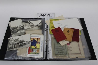 Lot 1412 - Mixed ephemera air raid information and postcards including three real photographic cards of old Lavenham plus other items and Modern Practical Farriery by W. S. Mills, green leather hardcover wit...