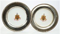 Lot 444 - Pair unusual Victorian Minton armorial plates,...