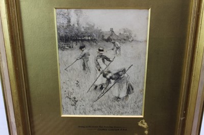Lot 1117 - George Clausen (1852-1944) pair of monochrome watercolours - 'Hoeing in the Fields Near Amberley, Sussex' and 'Burning Ricks', signed and dated 1885, in original gilt frames