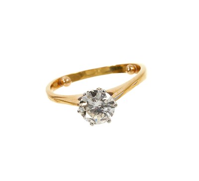 Lot 459 - Diamond single stone ring with a round brilliant cut diamond estimated to weigh approximately 0.95-1.00ct, in six claw setting on 18ct yellow gold shank.