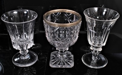 Lot 211 - Good group of nine 19th century glass goblets, of various shapes, with cut and engraved decoration, the largest measuring 17cm high