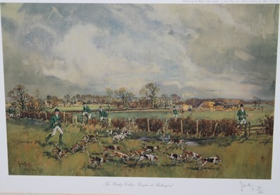 Lot 976 - *John Gregory King (1929-2014) signed limited edition print - The Radley College Beagles at Shellingford, 100/250, 40cm x 54cm, in glazed frame