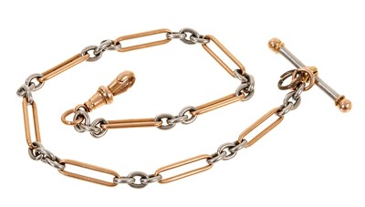 Lot 499 - Edwardian rose gold and platinum watch chain with fetter links, 27cm length.