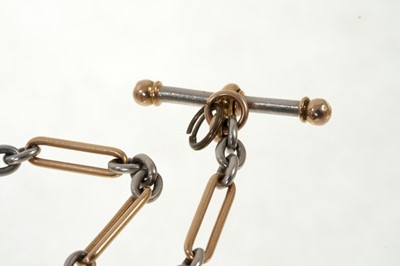 Lot 499 - Edwardian rose gold and platinum watch chain with fetter links, 27cm length.