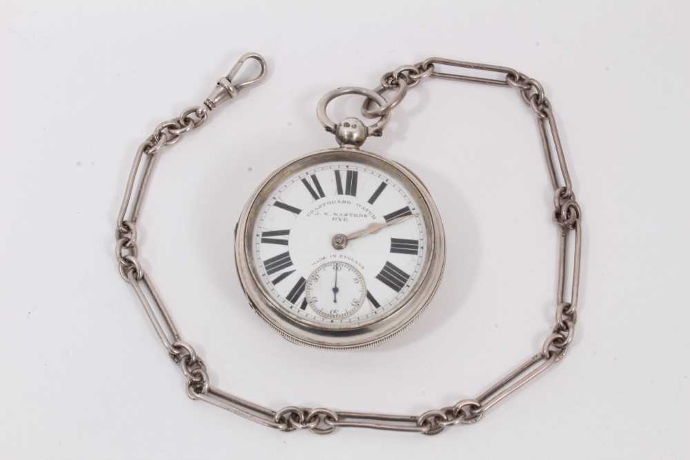 Lot 559 - Victorian gentleman's silver 'Coastguard Watch' by J.N.Masters of Rye, the key wind movement with engine turned silver dust cover, the circular white enamel dial with black Roman numerals and subsi...