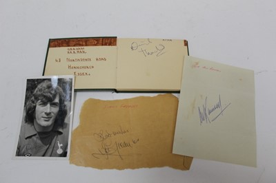 Lot 1402 - Football Autographs loose and in album including Sir Alf Ramsey signature on loose shhet of paper, 1960's and 70's football and cricket players. plus some actors.