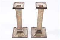 Lot 451 - Pair 1920s Silverer candlesticks with square...