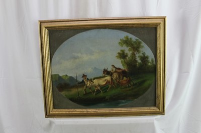 Lot 164 - Continental School, 19th century, pair of oils on canvas laid on panel - Herders and Livestock in Mountainous Landscapes, 39cm x 52.5cm, in gilt frames