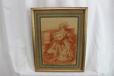 Lot 174 - Manner of Louis Rolland Trinquesse (1745/6-1799) red chalk on paper - The Musician, 29cm x 21cm, in ink and wash mount and gilt frame