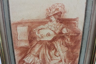 Lot 290 - Manner of Louis Rolland Trinquesse (1745/6-1799) red chalk on paper - The Musician, 29cm x 21cm, in ink and wash mount and gilt frame