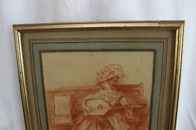 Lot 290 - Manner of Louis Rolland Trinquesse (1745/6-1799) red chalk on paper - The Musician, 29cm x 21cm, in ink and wash mount and gilt frame