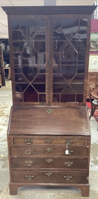 Lot 1433 - George III mahogany bureau bookcase