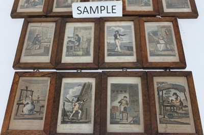 Lot 1221 - Collection of seventeen early 19th century hand coloured engravings depicting trades, published by Tabart & Co. 1804-06, in glazed oak frames, 15cm x 10cm overall