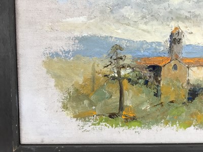 Lot 33 - David Walsh oil on canvas - 'Church of Madonna del Bagno, Cortona Tuscany', with Ebury Galleries exhibition card 1998