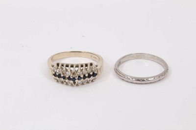 Lot 515 - Diamond and sapphire 14k white gold ring and a platinum wedding ring