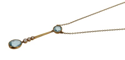 Lot 517 - Edwardian aquamarine and seed pearl pendant necklace