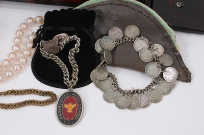 Lot 530 - Group of costume jewellery and bijouterie to include a 9ct gold cased wristwatch, amber beads, coin bracelet and vintage costume jewellery