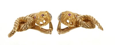Lot 505 - Pair of Lalaounis gold diamond and ruby earrings