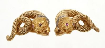 Lot 505 - Pair of Lalaounis gold diamond and ruby earrings