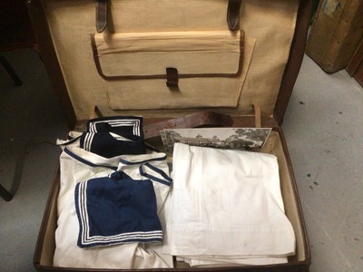 Lot 2105 - Vintage c1950s two sailor suits including R Emms White Drill trousers size 34/32 in leather suitcase