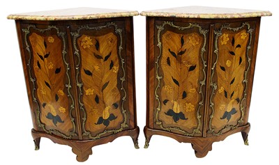 Lot 1430 - Rare pair of Louis XV kingwood marquetry corner cupboards, by Nicolas Berthelmi