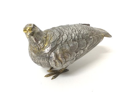 Lot 960 - White metal model of a Partridge, some traces of gilding remaining, 16cm long x 9cm high