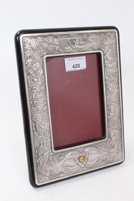 Lot 420 - Contemporary continental silver mounted photograph frame of rectangular form with applied silver panel with vine decoration, marked 925, 25 x 19cm