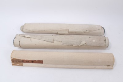 Lot 759 - Chinese scroll painting, depicting birds and blossom, signed, image 145 x 45, together with two further oriental scrolls