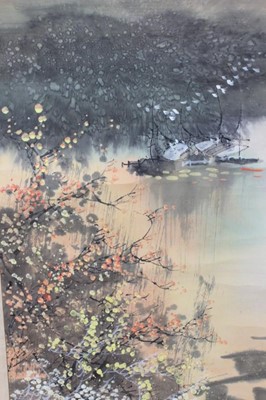 Lot 759 - Chinese scroll painting, depicting birds and blossom, signed, image 145 x 45, together with two further oriental scrolls