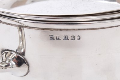 Lot 424 - Victorian silver chafing dish of circular form with twin moulded handles, and two removable silver plated dishes, raised on four bun feet, (Sheffield 1862), maker Henry Wilkinson & Co, 20ozs of wei...