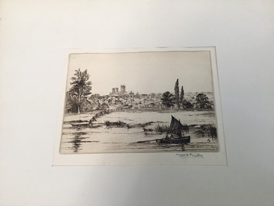 Lot 43 - Robert H. Smith, group of six signed black and white etchings to include views of Brixham, Lincoln, Surrey and others, mounted