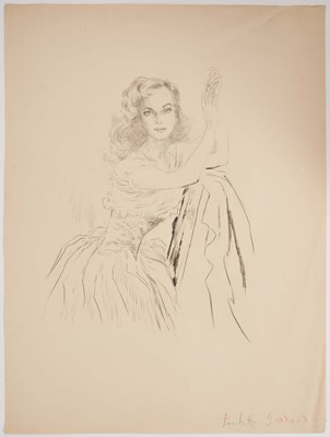 Lot 1226 - *Cecil Beaton (1904-1980) pencil portrait, Paulette Goddard, titled in coloured pencil lower right, 61cm x 46cm, unframed