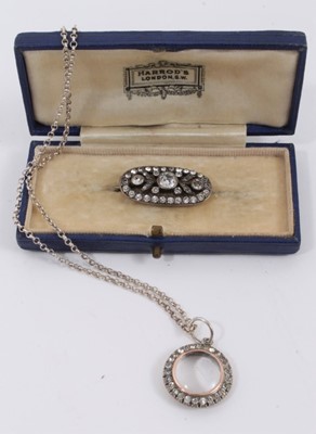 Lot 526 - Antique paste set double-sided locket with a circular border of brilliants in silver collet setting 20mm, together with an antique paste set brooch (2)