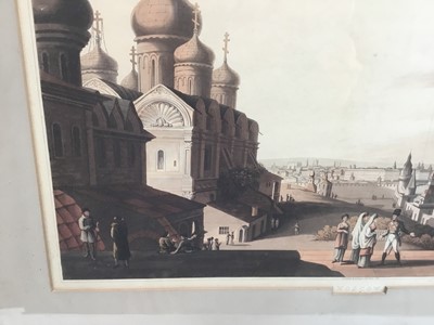 Lot 40 - Early 19th century hand coloured aquatint - Moscow, published by R. Bowyer, Pall Mall, 1816, 30cm x 53cm, in glazed frame
