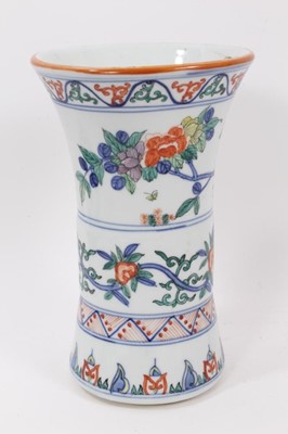 Lot 227 - Chinese Gu vase, decorated in the Wucai style with bands of birds and flowers, six-character Wanli mark around rim, 24cm high