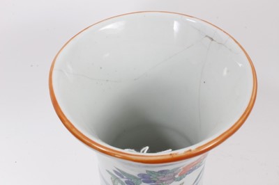 Lot 943 - Chinese Gu vase, decorated in the Wucai style with bands of birds and flowers, six-character Wanli mark around rim, 24cm high
