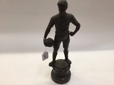 Lot 2499 - Early 20th century spelter figure of a football player, titled 'La Science', on turned plinth, togeathet with a spelter figure after Augusta Moreau of a female musician. (2)