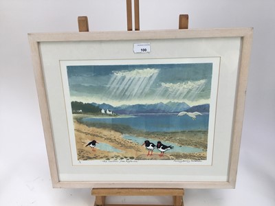 Lot 100 - Penny Berry Paterson (1941-2021) monoprint linocut - The Cuillins from Applecross, signed and numbered 1/1, 35cm x 27cm, in glazed frame.