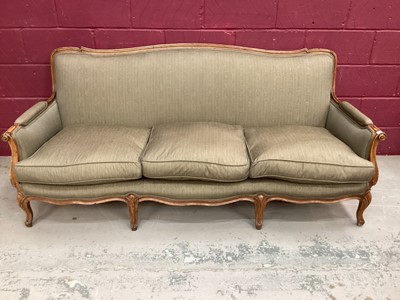 Lot 1459 - French style beech framed settee with feather upholstery and undulating showwood frame on cabriole legs