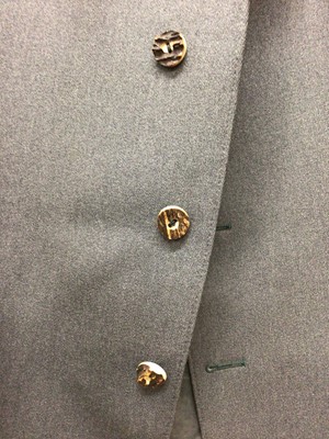 Lot 939 - German hunting jacket with stag horn buttons, collection of German felt hats, several with stalking and British Deer Society badges and three copper hunting horns