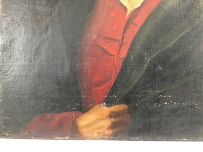Lot 174 - English School, 19th century, oil on canvas - portrait of a Gentleman, possibly Lord Byron, 75cm x 59cm, unframed