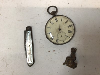 Lot 2553 - Novelty cigar lighter, together with a silver blade pen knife and a pocket watch