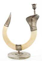 Lot 481 - Indian white metal mounted boar's tusk...