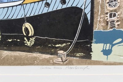 Lot 204 - Penny Berry Paterson (1941-2021) signed colour linocut print - 'Custom House Peterborough', 19/22, 51cm x 82cm, framed