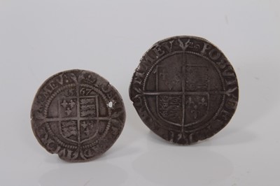 Lot 412 - G.B. - Elizabeth I hammered silver coins to include Shilling Mint Mark Key 1595-1598 GF-AVF and Six Pence Mint Mark Coronet 1567 (N.B. Holed at 2 o'clock) otherwise poor (2 coins)
