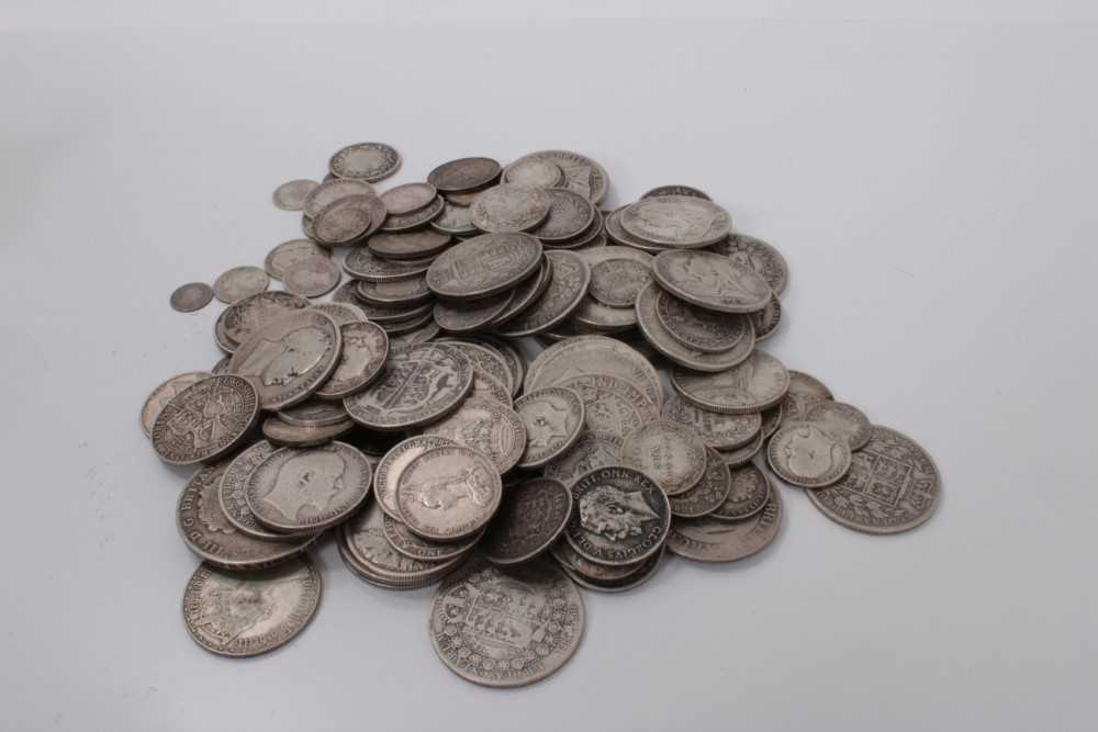 Lot 415 - G.B. - Mixed pre 1920 silver coins to include issues from the Reigns of George III, George IV, William IV Victoria, Edward VII and George V (N.B. Estimated face value £8.80, total weight 993gms) (Q...