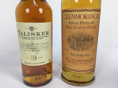 Lot 14 - Whisky - two bottles, Glenmorangie single malt Scotch whisky 1 litre, in presentation tin, and a bottle of Talisker 10 years old single malt scotch whisky 70cl, in card box