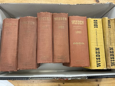 Lot 1795 - Seven Wisden Almanacks - 1949 and 1956 (both Softback), and five hardback: 1951, 1952, 1954, 1955, 1963.