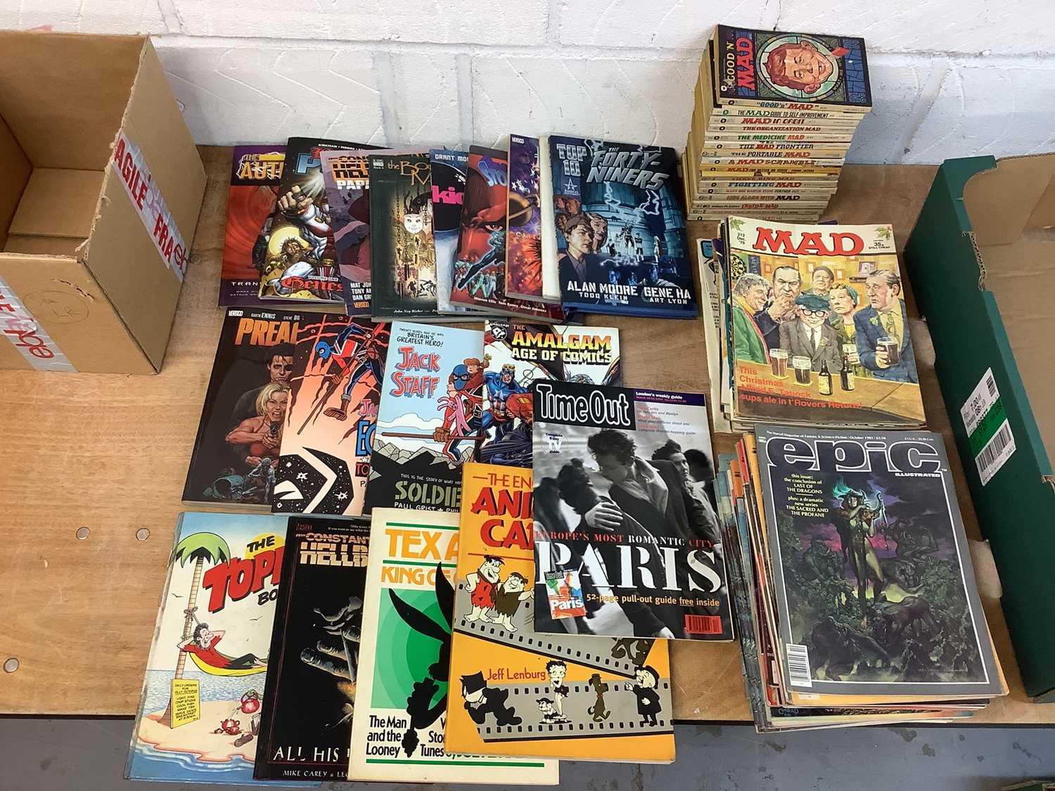 Lot 1769 - Box of MAD books and magazines together Epic magazines and various other comics .